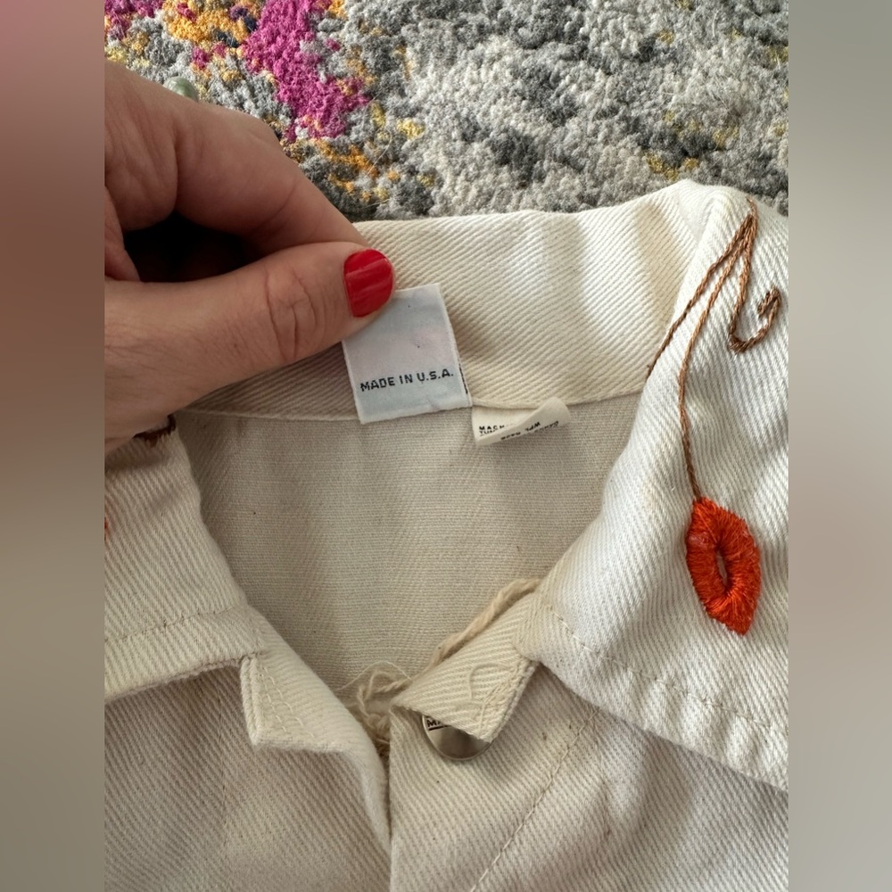 Vintage Embroidered Maverick Tan Denim Jacket Made in USA Unique One of a Kind S - Picture 5 of 8